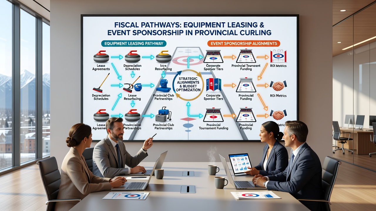 Curling club volunteers processing sponsorship payments and equipment lease transactions through a centralized digital dashboard