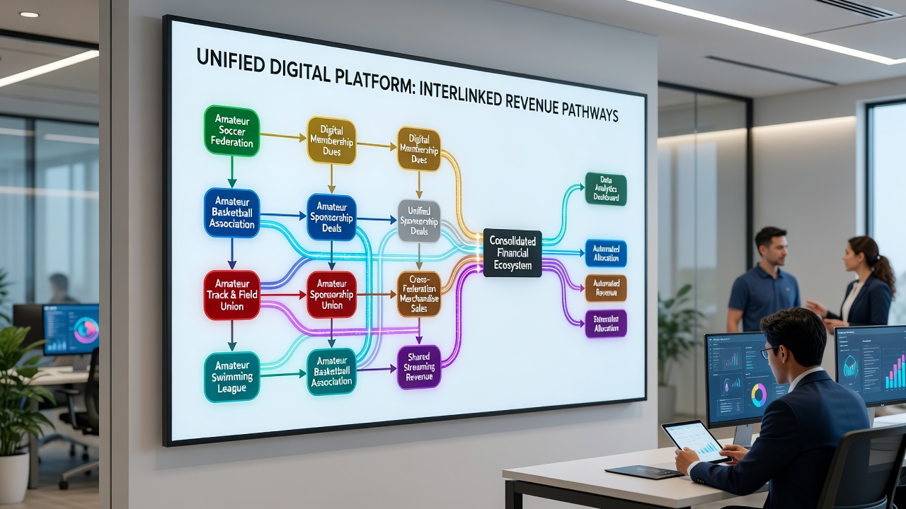 Digital coordination tools linking revenue streams across multiple amateur sports federations