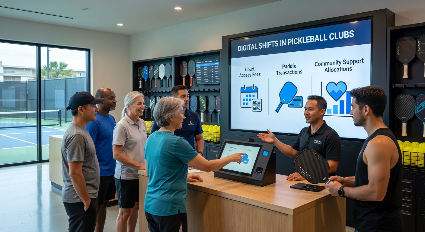 Pickleball players accessing digital booking systems at a community club court