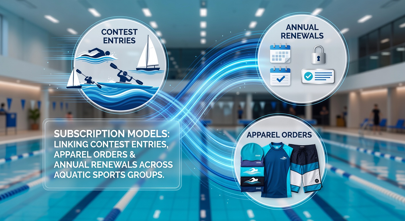 Aquatic sports clubs using digital subscription platforms to manage contest entries alongside team apparel orders